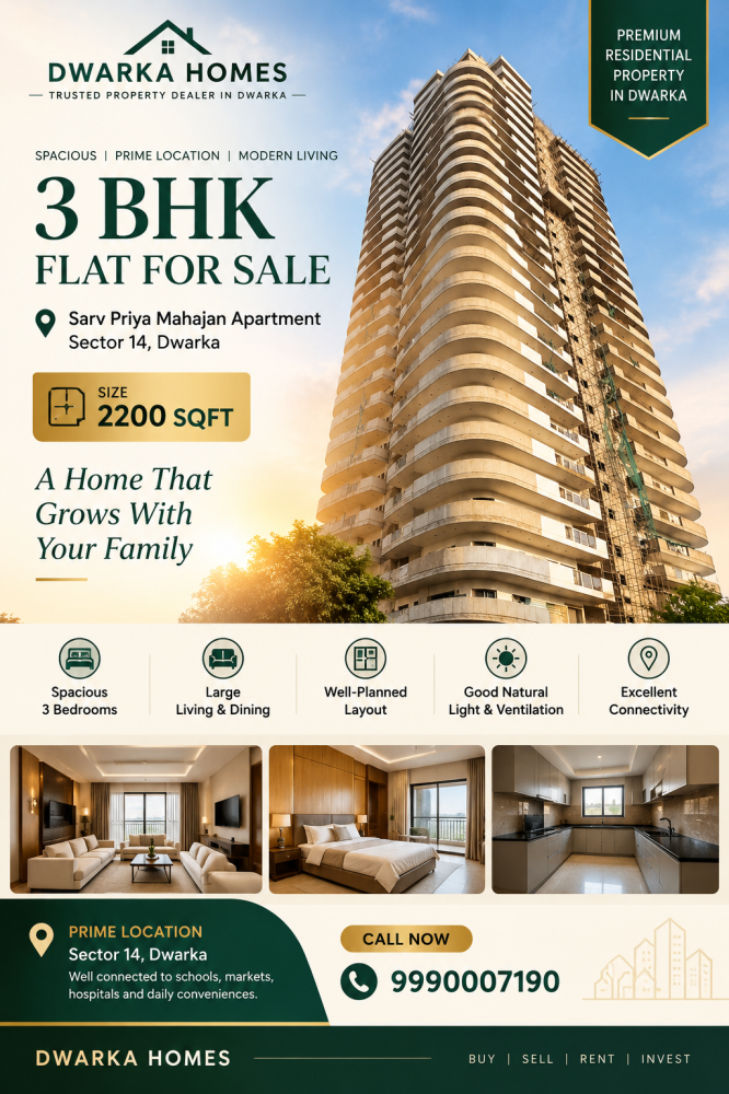 3 BHK flat for sale in Sarv Priya Mahajan CGHS Apartment Sector 14  
